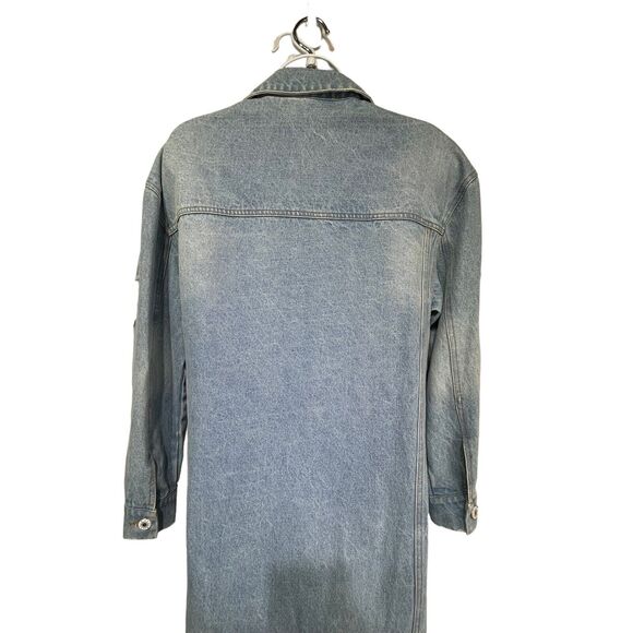 modest barbie distressed long denim trench coat  jacket dress size S - Picture 7 of 11